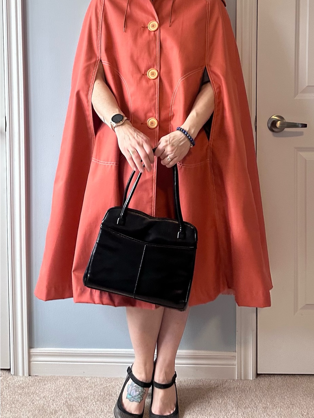 Vintage 70s Mad Men Terracotta Hooded Cape Made in Canada Sz 12